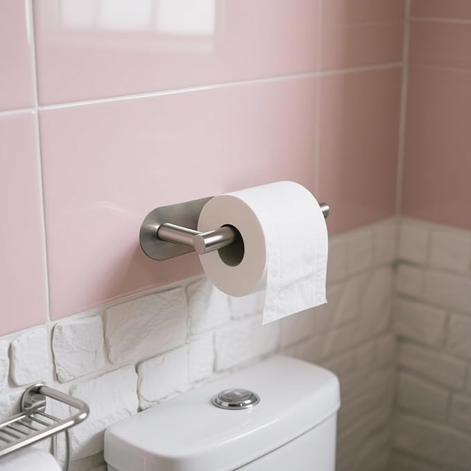 BlingKingdom Self Adhesive Toilet Roll Holder Wall Mounted, Tissue Handle Stainless Steel Rustproof Toilet Paper Holder for Bathroom, Kitchen, No Drilling (Silver)
