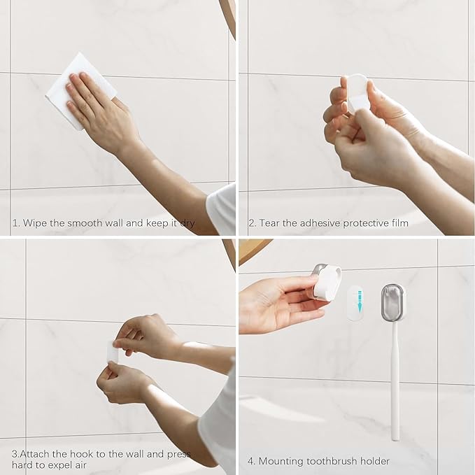 Toothbrush Holder 4-Pack, Dustproof Electric Toothbrush Holder Wall Mounted Adhesive Toothbrush Heads Organizer for Bathroom, Family & Travel(No Drilling)