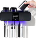 Wall-Mounted Smart Toothbrush Holder with Drying Function,Washroom Toothbrush Clean Holder No Drilling Required, with 3 Cups for Family (Black)