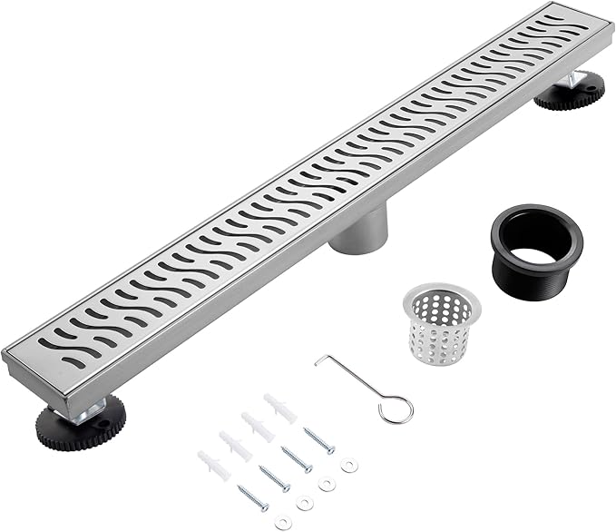 28 Inch Linear Shower Drain, Brushed Nickel Shower Drain, Removable Grate, 304 Stainless Steel, Easy to Install and Clean for Bathrooms (Drain Base Not Included),LSD-51A-28S