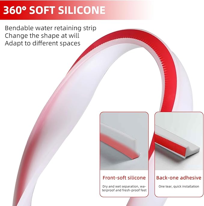 Shower Threshold Water Dam, 78" Transparent Flexible Silicone Water Barrier Seal Strip, Self Adhesive Splash Guard for Sink, Bathroom,Shower Door