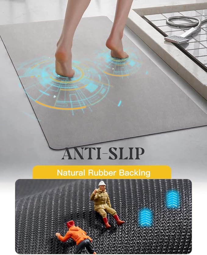 MontVoo -Bath Mat Rug-Rubber Backing Non Slip Quick Dry Absorbent Thin Bathroom Rugs Fit Under Door-Faux Suede Surface Bathroom Floor Mats-Shower Rug for in Front of Bathtub Shower Gray 17"x59"