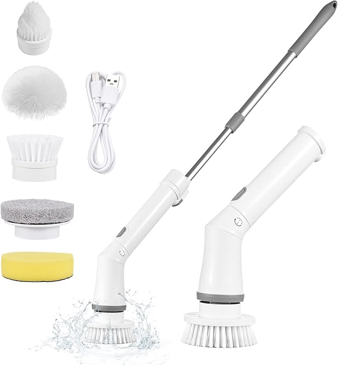 Electric Spin Scrubber, 6 Replaceable Brush Heads Handheld Electric Cleaning Scrubber Quick and Effective Cleaning Cordless Electric Spin Brush for Bathrooms Bathtub Kitchen