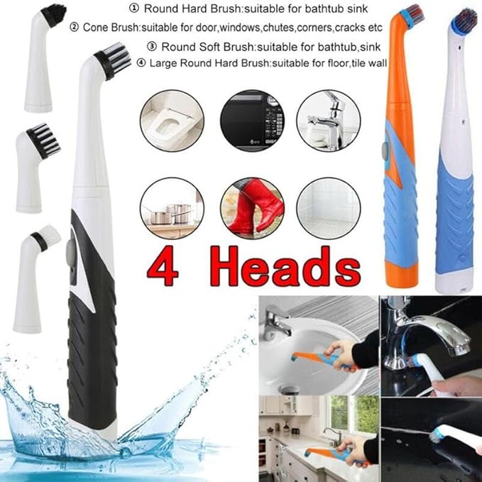 Electric Cleaning Brush Set, 4 Counts/Set Battery Powered Electric Set Including 4 Heads, Multifunctional Cleaning Brush for Kitchen, (Without Battery)
