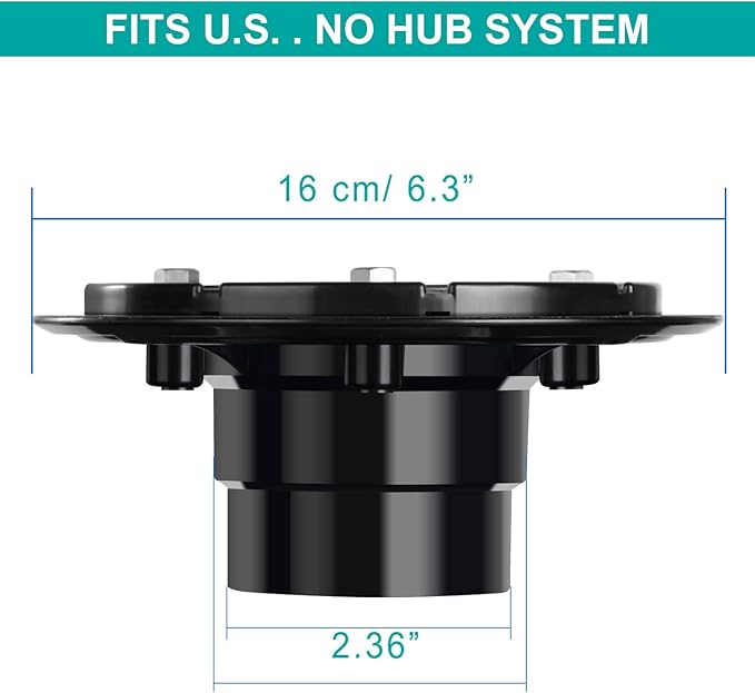 Shower Drain Base Flange Kit ABS Base, 2 inch Adjustable Thread Adapter with Rubber Gasket for No Hub Linear & Square Drain Installation
