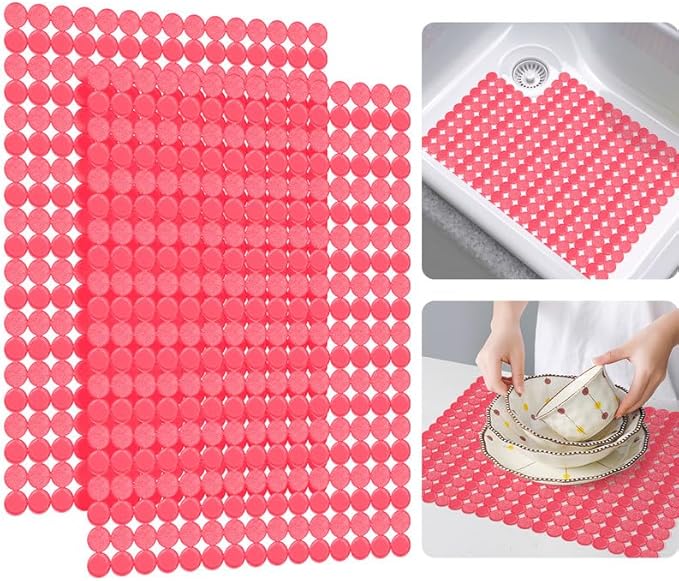 Bligli 2-Pack Kitchen Sink Mat: PVC Eco-Friendly Adjustable Sink Protector | Sink liner Pad | Dish Drying Mats, Easy to Clean & DIY Cut | 15.7 x 11.8 inch (Red)