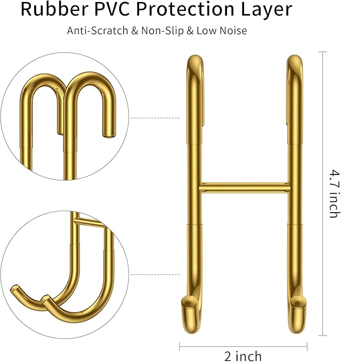 304 Stainless Steel Shower Door Hooks, Gold, 2 Pack Over Shower Glass Door Hook, Rack Hooks, Frameless, Bathroom Hanger, Drilling-Free, Glue-Free, Towel Hooks for 0.47inch Thickness Glass