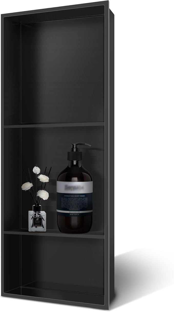 Shower Niche 13 × 31 Black, 3 Shelves Wall Niche Recessed Shelf for Bathroom Storage, Shower Niche Insert Tile Ready No Tile Needed Over Mount Installation
