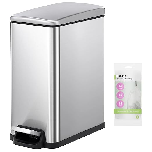 Small Bathroom Trash Can with 15 Garbage Bags,2.6 Gallon Stainless Steel Garbage Can with Lid Soft Close,Small Trash Bin for Bathroom,Kitchen,Home Office,Silver