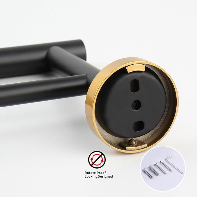 GERZWY Bath Double Towel Bar 30-Inch Stainless Steel Bathroom Towel Rail Wall Mounted Hand Towel Holder Black & Gold