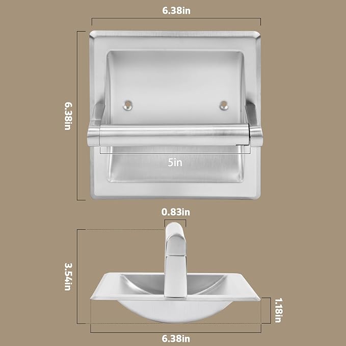 Recessed Toilet Paper Holder for Large Rolls, Pivoting Stainless Steel in Wall Toilet Paper Holder, Wall Mounted Bathroom Tissue Roll Dispenser with Modern Brushed Nickel Finish