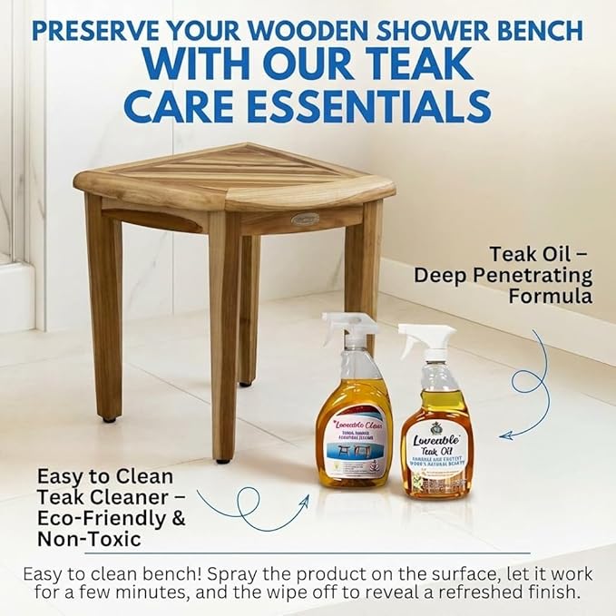 EcoDecors SnazzyCorner Waterproof Teak Wood Shower Bench Stool Seat Chair For Inside Shower Provides Safety, Storage, and Organization For Bathroom Accessories