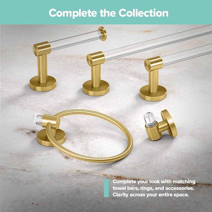 Gatco Clarion 24" L Towel Bar, Crystal-Clear Acrylic Brushed Brass