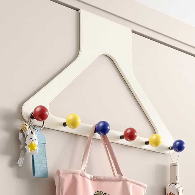 HGZBS Vibrant Over Door Hooks with Damage-Free Adhesive Mount, 6 Heavy Duty Hooks 10.6 Inch Height No Drill for Towels & Bags (Dopamine, Extended)