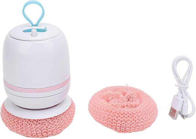 Electric Dish Brush, Cordless, ABS Material, USB Rechargeable, with Storage Container, 4.7x3.3 Inch, Plant Fiber Brush Head (Pink)