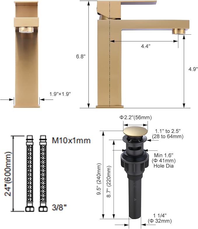 Brushed Gold Bathroom Faucet ARCORA Modern Bathroom Faucets for Sink 3 Hole 1 Hole Lavatory Vanity Sink Faucet with Deck Plate and Pop Up Drain