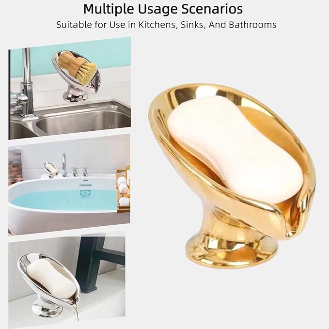 Bar Soap Holder, Soap Dish for Shower, Self Draining Soap Dish, Metallic Glossy Ceramic Soap Holder, Used for Sinks, Bathrooms, Showers,Kitchens (Silvery)