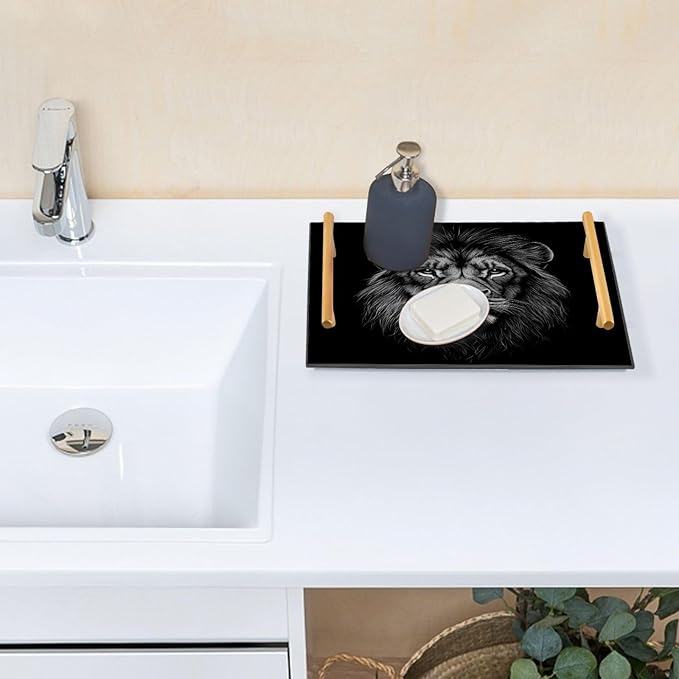 Black Head of A Lion Vanity Tray Acrylic Decorative Serving Tray Coffee Table Tray for Bathroom Living Room Bedroom