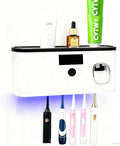 Toothbrush Sterilizer Holder Wall Mounted, USB Rechargeable Automatic Toothpaste Dispenser with 5 Brush Slots, Bathroom Organizer for Families (White)