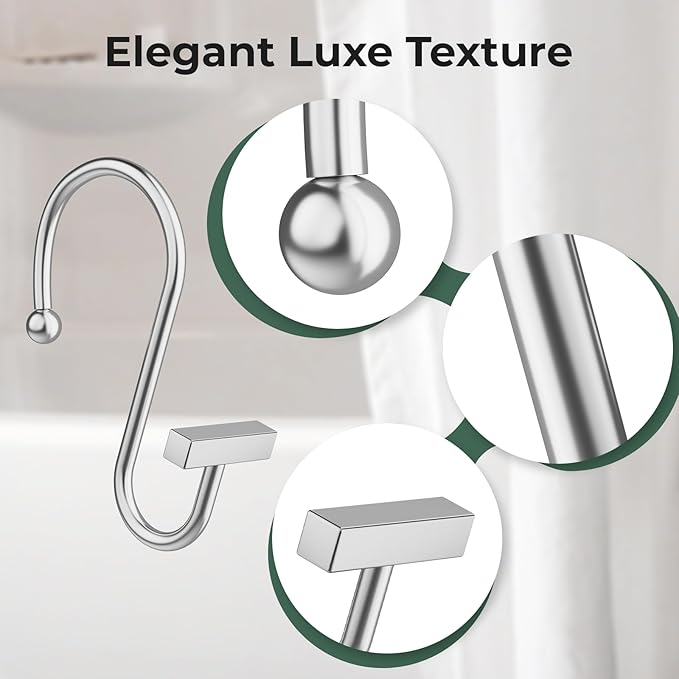 Shower Curtain Hooks, Chrome Shower Curtain Rings Rust Proof, 12PCS Shower Hooks for Shower Curtain, T-Bar Design Convenient Elegant Shower Curtain Hangers for Bathroom Kitchen Wardrobe