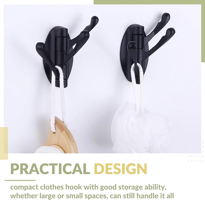 APLusee Swivel Towel Hook 2 PCS Matte Black, Metal 3 Arms Folding Robe Coat Hook, Flexible Storage Clothes Holder for Bathroom Home RV, Wall Mount