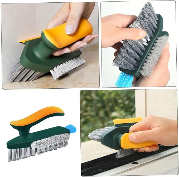 Heavy Duty Multifunctional Crevice Cleaning Brush for Bathroom and Kitchen Ergonomic Handheld Scrubber for Grout Tiles and Narrow Gaps Home Accessory in Dark Green