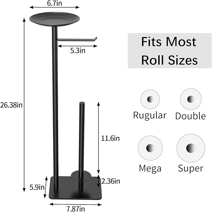 Toilet Paper Holder Stand for Bathroom Floor Standing Toilet Roll Dispenser Storages 4 Reserve Rolls, with Top Storage Shelf for Cell Phones, Wipe, Wallet and More(Black)