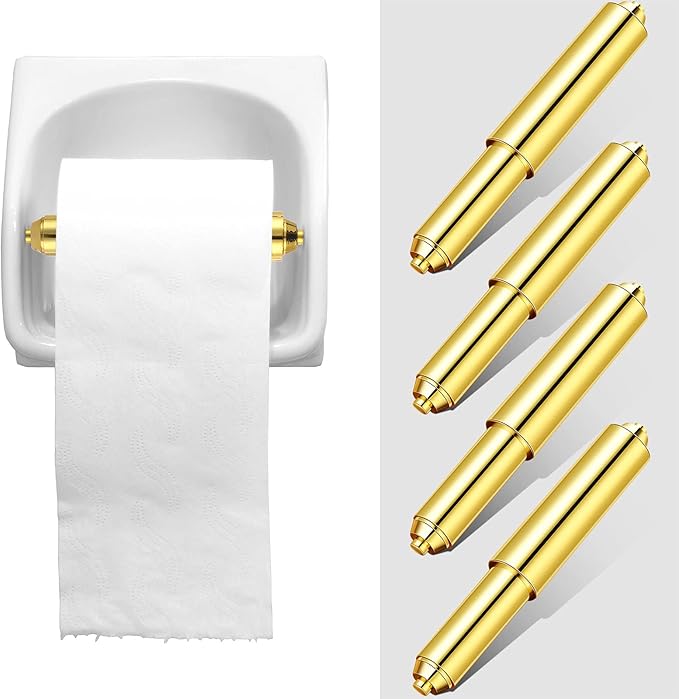 Shappy 4 Pcs Universal Toilet Paper Holder Replacement Rod Spring Loaded Plastic Retractable Paper Replacement Rod Toilet Tissue Roll Holder Insert for Bathroom Home Fixture Accessories (Gold)
