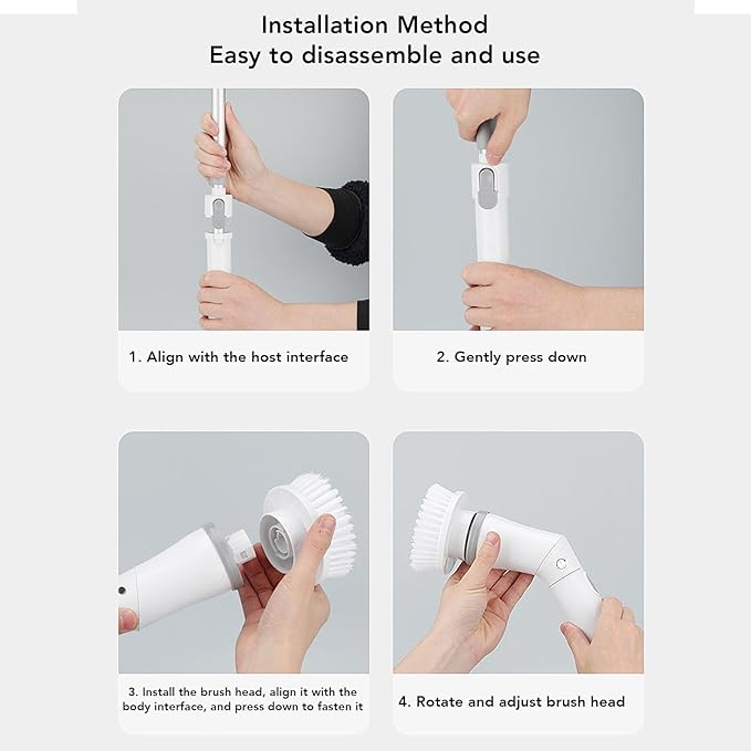 Electric Scrubber, 25W Cordless Brush with 6 Brush Heads, 2 Speeds, Adjustable Length, IPX6 Water Proof, for Bathroom Kitchen Tile Floor