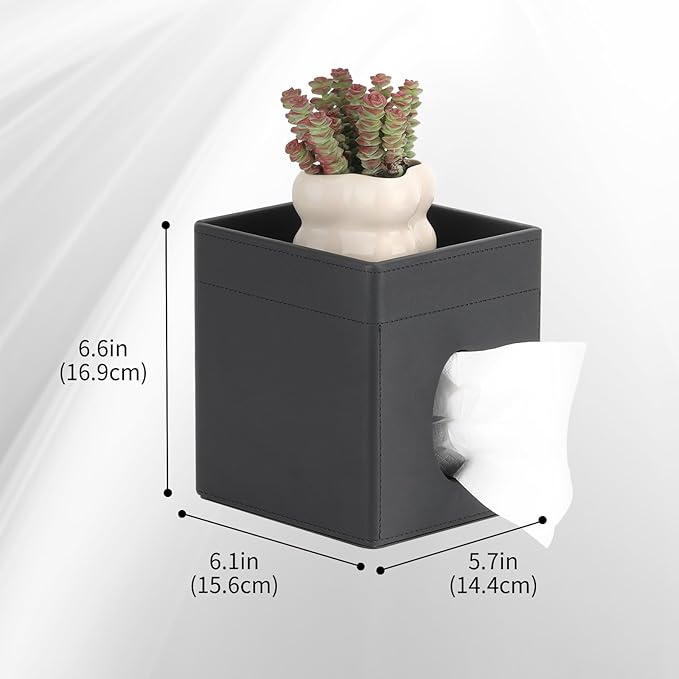 MOCHTERO Decorative PU Leather Tissue Box Cover,Square Tissue Holder with Storage Tray, Bathroom Accessories,for Home and Office, Black