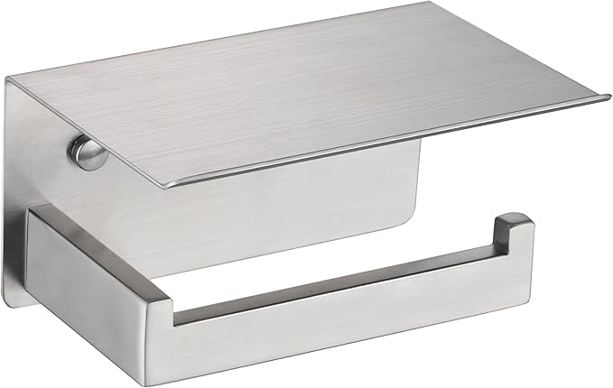 LANC Bathroom Toilet Paper Holder with Shelf, Brushed Nickel Toilet Paper Roll Holder with Wipes Shelf for Bathroom Wall Mount, Stainless Steel Self-Adhesive or Screw TP Holder, A8367BN