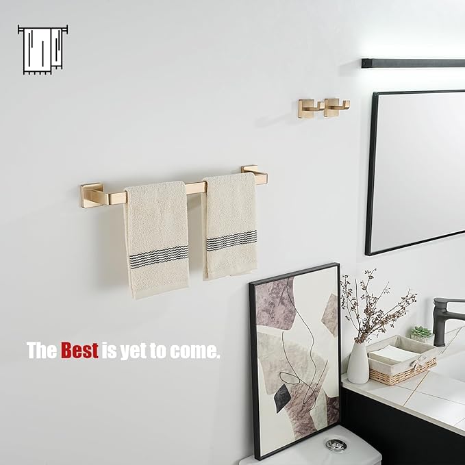 JQK Champagne Bronze Towel Bar, 18 Inch 304 Stainless Steel Thicken 0.8mm Towel Rack Bathroom, Towel Holder Wall Mount, Total Length 20.41 Inch, TB250L18-CB