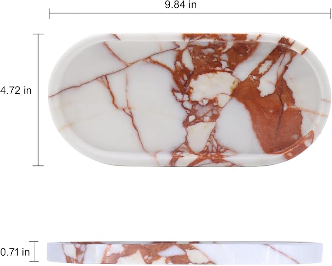 OOBOOB Oval Natural Marble Bathroom Tray for Decor Countertop, Marble Vanity Tray for Candles Perfume, Jewelry, Cosmetics, Elegant Vanity Organizer for Jewelry, Perfume