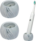 Small Ceramic Electric Toothbrush Holder Stand for Bathroom Vanity Countertop,Set of 2,Grey