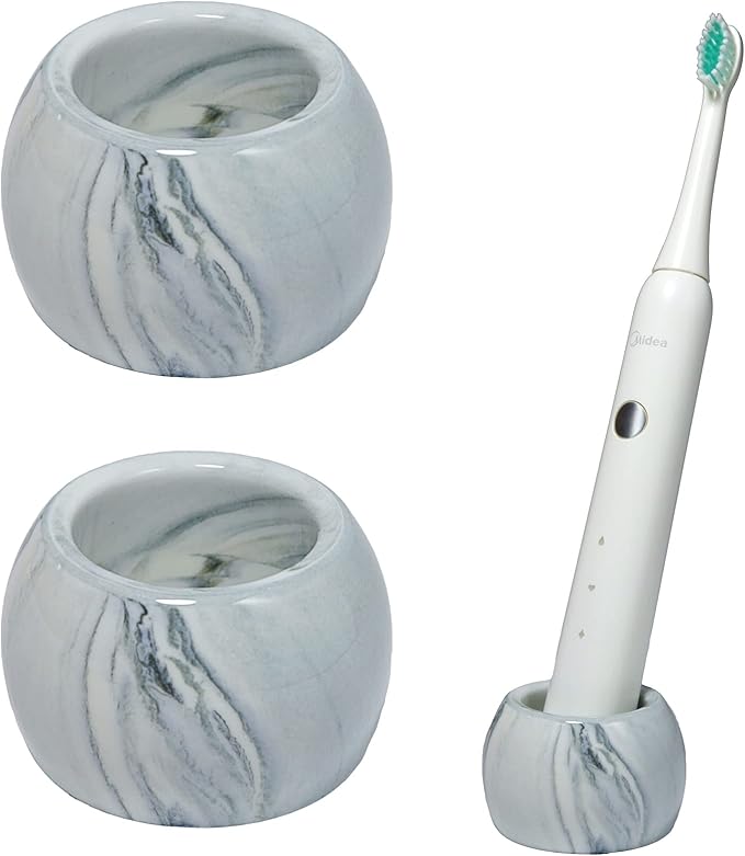 Small Ceramic Electric Toothbrush Holder Stand for Bathroom Vanity Countertop,Set of 2,Grey