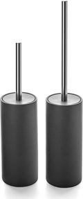 Matt Gray Ceramic Toilet Brush and Holder Set, Freestanding Toilet Bowl Cleaners Brush, Scrubber Brush for Toilet, Bathroom Accessories with Stainless Handle, Deep Cleaning