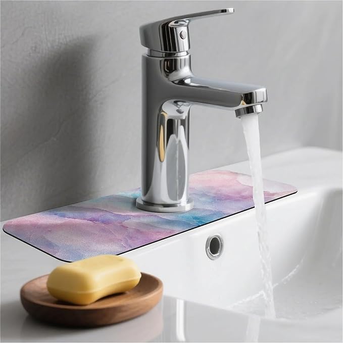 Kitchen Sink Splash Guard，Soft pastel colored marble Faucet Mat Sink Gadgets-Super Absorbent Fast Drying Mat Drip Catcher for Kitchen, Bathroom,Sink Mat, Dish Drying Mat, Bathroom(15" X 5.5" )