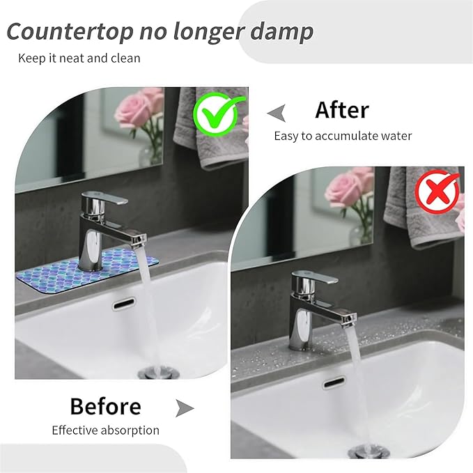 Faucet Draining Mat For Kitchen Sink, Watercolor Rainbow Scales Diatom Mud Absorbent Drain Pad For Bathroom Kitchen Sink Splash Guard Drying Mat