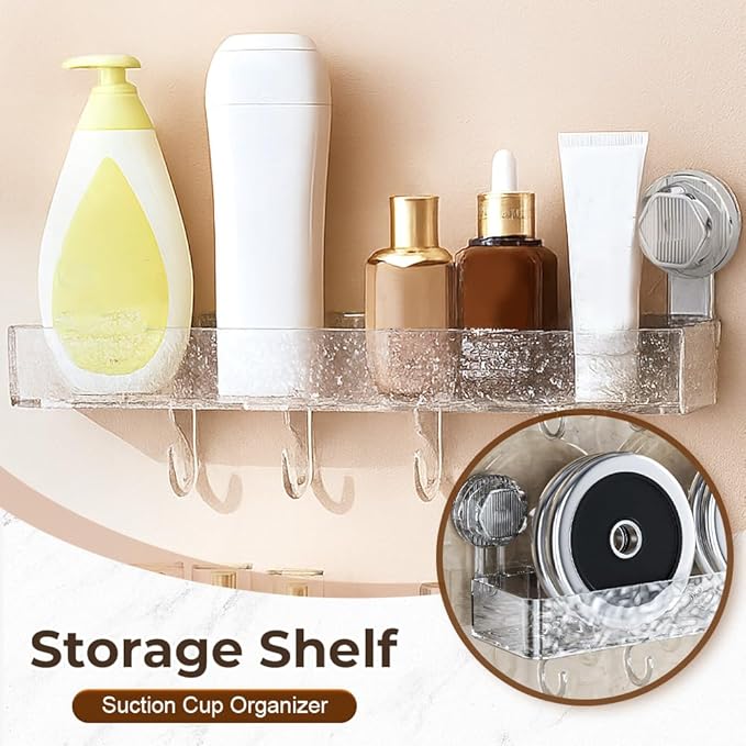 Corrugated Suction Cup Storage Holder, 2026 New Movable Shower Shelf Suction Cup,Shower Caddy Large Capacity Bathroom Organizer,No-Drill Wall-Mounted Storage Shelf (Clear)