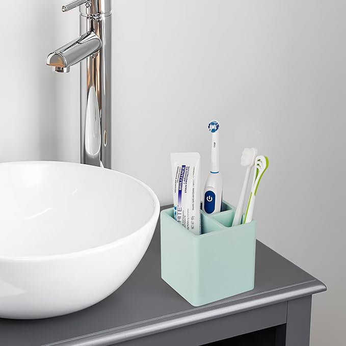 Diatomite Toothbrush Holders for Bathrooms, Electric Toothbrush and Toothpaste Holder 3 Slots Tooth Brush Organizer for Bathroom Countertop, Shower, Vanity - Green
