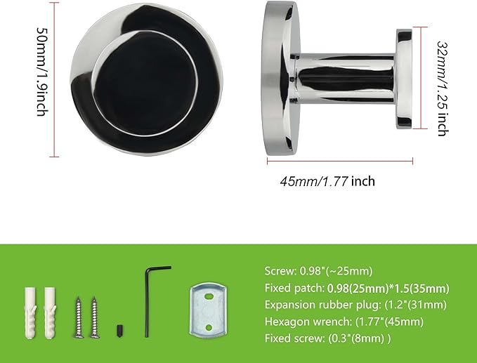 TUNNY 5 Pack Round Towel Hooks-Chrome Modern Coat Hooks Utility Shower Towel Hooks for Bathroom Kitchen Home Storage