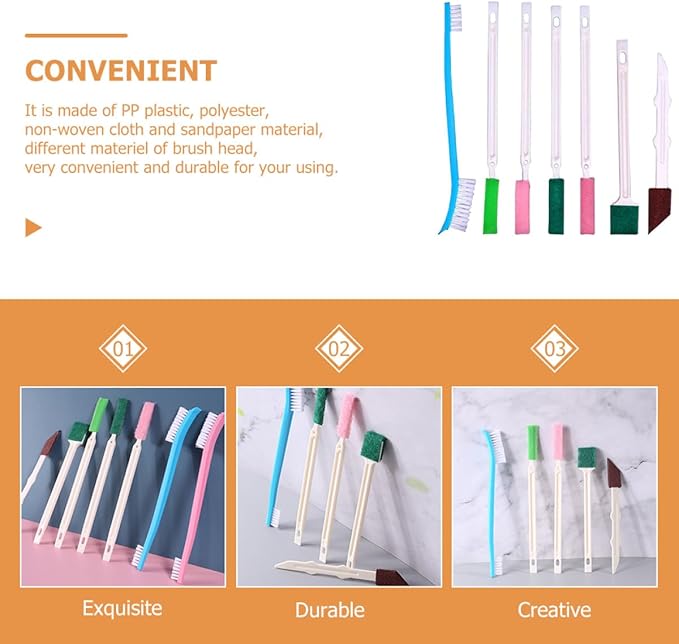 Ciieeo 7pcs Small Cleaning Brush Set for Bathroom Toilet Window Crevice Deep Cleaning, Disposable Crevice Brush Tools for Tile Grout and Car Insulation Maintenance