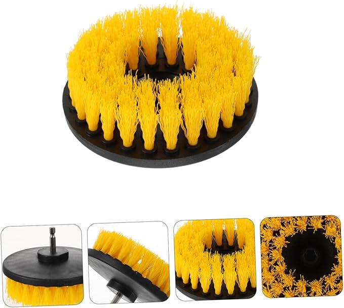 Drill Brush Attachment Set 5-inch Hollow Yellow Electric Cleaning Brush Heads Replacement for Floor Kitchen Bathroom Scrubbing Household Tool