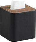 Tissue Box Cover Square, Modern PU Leather Tissue Holder with Magnetic Closure for Bathroom NightStands, Decorative Square Tissue Box Holder (Black)