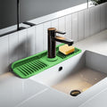 17.7" Green Button Style Faucet Drip Catcher – Silicone Faucet Mat for Kitchen Sink, Leak-Proof Splash Guard with 6° Slope | Behind Faucet Draining Mat Easy Gadgets for Bathroom Kitchen Countertops