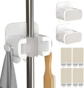 TAILI Mop and Broom Holder Wall Mount Grippers, 3 Hangers and 8 Adhesive Strips, Damage Free Hanging Wall Mount, Household Cleaning Organizer for Organization and Storage, Holds up to 4 lbs, White