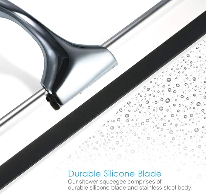 Shower Squeegees Stainless Steel Window Glass Wiper Cleaner Squeegee for Shower Door Bathroom Kitchen Car Mirror - with Suction Cup Hook Holder