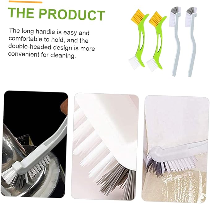 PartyKindom 4pcs Double Head Dish Washing Brush with Hard Bristles Curved Handle Tile Line and Grout Cleaner for Kitchen Sink and Bottle Deep Cleaning Space Saving Hanging Design