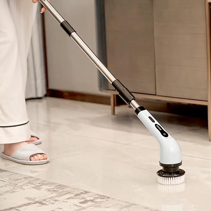 Cordless Electric Spin Scrubber, 360 Rotating Handheld Bathroom Scrubber with 9 Replaceable Cleaning Brush Heads 90Mins Work Time for Cleaning Kitchen,Tile,Tub Floor,Sink,Window,Stove(White)