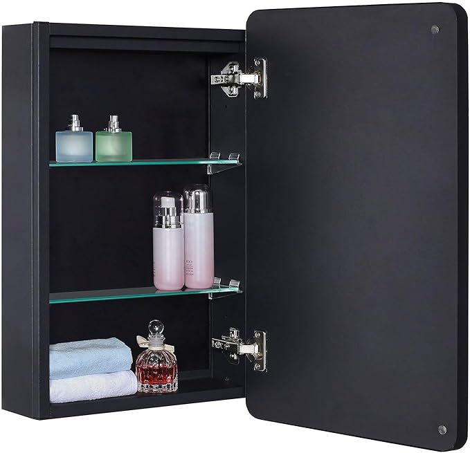 Lighted Bathroom Medicine Cabinet with Round Corner Framed Mirror Door 15 x 25 inch, Right Hand Opening, Recessed or Surface Mount, with Adjustable Glass Shelves Shelves